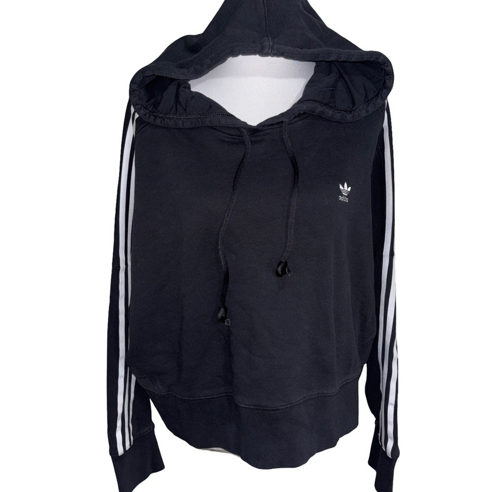 Adidas Women's Black Hoodie with White Stripes